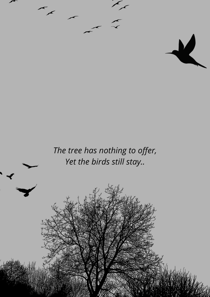 (Life Quotes)... The tree has nothing to offer, Yet the birds still stay..