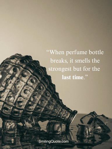 Motivation quotes, When perfume bottle breaks,  it smells the strongest but, for the last time.